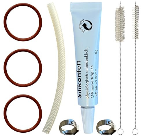 Ersatz Schlauch Dichtung Silikonfett Wartungsset Wartungssatz Pflegeset geeignet für Brühgruppe Brüheinheit Siemens EQ Serie (EQ.3 EQ.5 EQ.6 EQ.7 EQ.8 EQ.9 EQ.900) und Bosch VeroCup 100 300