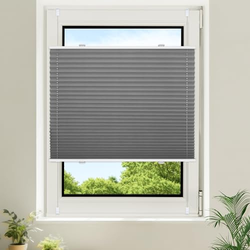 Homland Plissee ohne Bohren Verdunklung Klemmfix,Grau B85 x H220 cm, Plissee 100% Verdunkelnd & lichtundurchlässig, Plisseerollo für Fenster & Tür