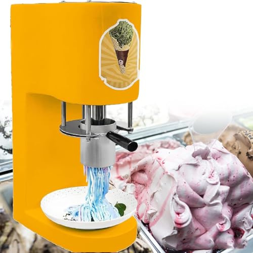 GBHJJ Kommerzielle Eisnudelmaschine, 80 W Professionelle Italienische Eisnudelpresse, 30 L/H, 4 Formen Aus Edelstahl, Leicht Zu Reinigen, für Eisdielen Und DessertläDen,Yellow