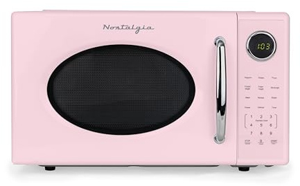 Nostalgia Retro 1000W Microwave Oven 1.1 Cu Ft Capacity - Child Safety Lock, 8 Auto-Cook Settings - Countertop Kitchen Appliance - Pink