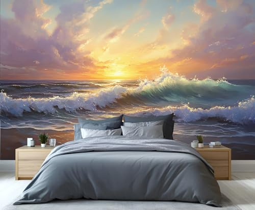 YXQAIED Tapete – Strand-Heimdekoration & Wandbild, Ozean-Schlafzimmer-Tapete, Küstenwandtapeten für Wohnzimmer, nicht selbstklebende große Wandbilder