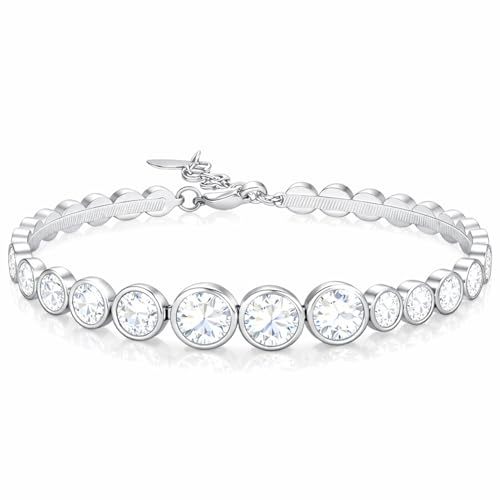 SAGA GIOIELLI Tennis-Armband für Damen, mit Zirkonia, aus Edelstahl, Länge 17 + 4 cm, Zirkonia von 7 mm bis 9 mm, verstellbar – elegant und langlebig, Geschenkidee für Damen