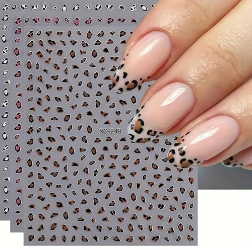 Zosutetoxo 6 Blatt Leoparden Nagelstickers selbstklebend in Rosa Braun Weiß Design Herbstdécor Nageldesign Aufkleber für künstliche Nägel