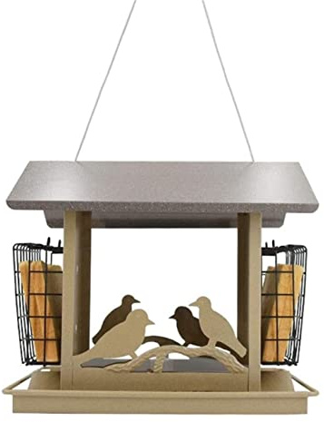 Der Garten mit Vogelfutter hängt, Hängende Vogelfutterstation mit Dach for Gartendekoration im Freien 33x21,5x29cm