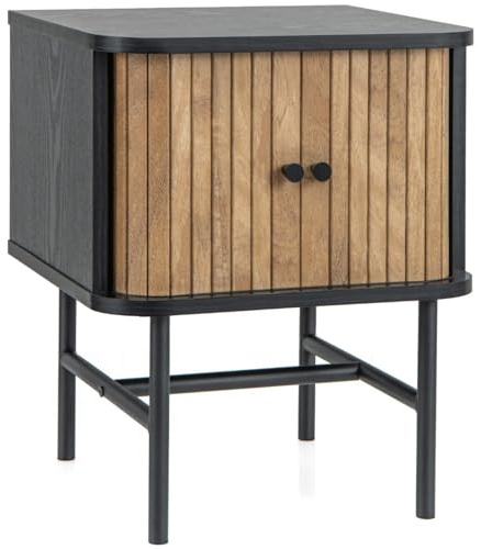 Helloshop26 Table de Chevet avec Portes coulissantes 40 x 39 x 49 cm Rangement Pratique Moderne du Milieu du siècle en Bois Noir 20_0013926