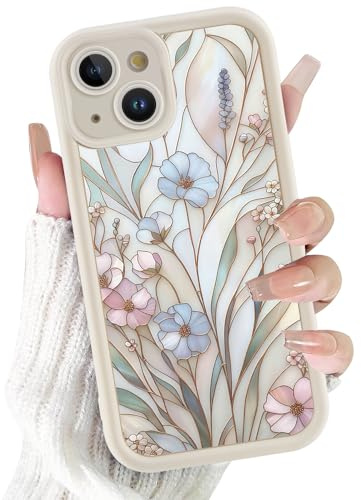 Xylota Hülle für iPhone 14, Aesthetic Blumen Mode Muster Motiv Design Beige Silikon Handyhülle, Weich Dünn TPU Süßes Mädchen Stoßfest Kratzfest Case Schutzhülle für iPhone 14 6,1'' - 02
