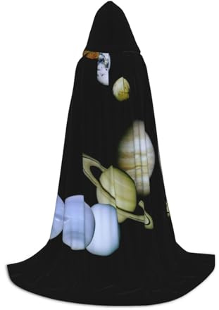 YQxwJL Cape d'Halloween avec capuche imprimée Planet Jupiter pour adolescent, longue cape unisexe pour fête, bal masqué, jeu de rôle