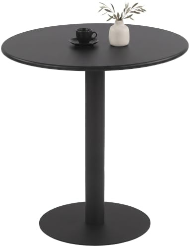 CLP Bistrotisch rund 70 cm Jarla, Küchentisch mit MDF-Tischplatte und Metallgestell für Zwei Personen, Esstisch für Bistro und Gastronomie Farbe schwarz