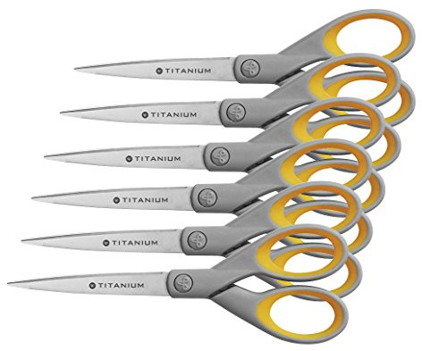 Westcott E-30470 00-I Schere Titanium Super rostfrei, 18 cm, 6 Stück, grau/gelb