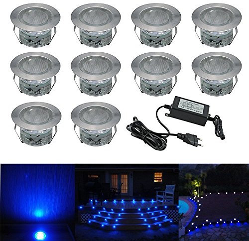 Terrassen Einbaustrahler - 10er Set Treppen LED Bodeneinbauleuchten Aussen, 1W Ø45mm Boden Licht IP67 Wasserdicht Blau LED Einbaustrahler Terrasse Küche Garten Gehweg Poolbeleuchtung Außen Lampe