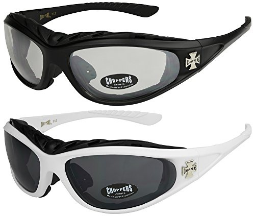 X-CRUZE 2er Pack Choppers 911 Sonnenbrillen Motorradbrille Sportbrille Radbrille mit Polsterung in den Farben schwarz, anthrazit, silber und weiß
