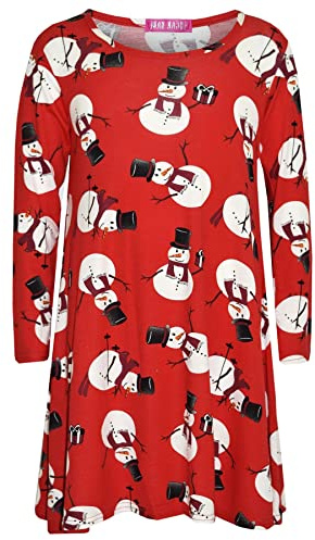 A2Z 4 Kids Girls Christmas Dress Kids Snowman Xmas Swing Dresses Top with A Free Xmas Badge New Age 3 4 5 6 7 8 9 10 11 12 13 Years