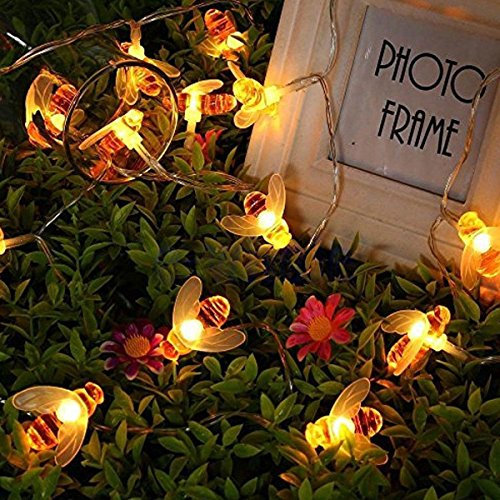 KINGCOO Honeybee Lichterketten, 5M 40LED Bumble Bee Batteriebetriebene Schnur Lichter Fairy String Beleuchtung für Home Party Geburtstag Sommer Garten Hochzeit Weihnachten Dekorationen (Warmweiß)