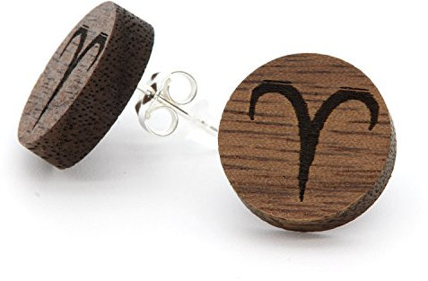 NaturSchatulle Holzohrringe Damen Holzschmuck Sternzeichen Widder Gravur natürliche Ohrringe Holz Ohrstecker 925 Silber Ohrschmuck