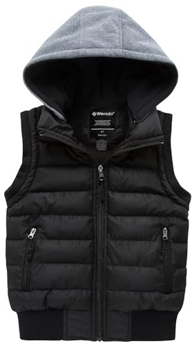 wantdo Boy's Fleece Vest Winter Coat Waterproof Puffer Outwear Black 14/16
