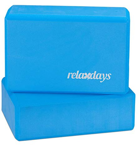 Relaxdays Yogablock im 2er Set, Yoga-Klötze für Yoga-Übungen, Hartschaum, rutschfest, Yoga-Würfel HBT 8x23x15 cm, blau