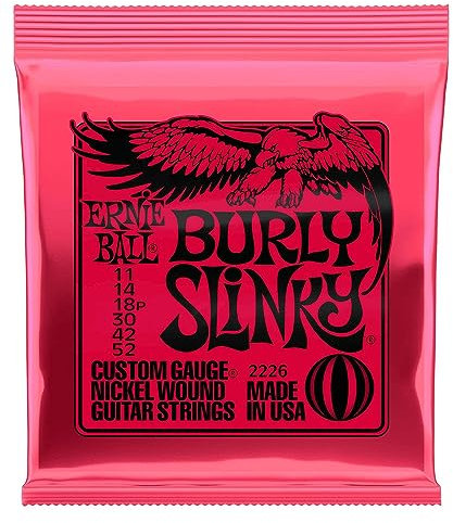 Ernie Ball Burly Slinky - Cuerdas para guitarra eléctrica, entorchado de níquel, 1 paquete, calibre 11-52