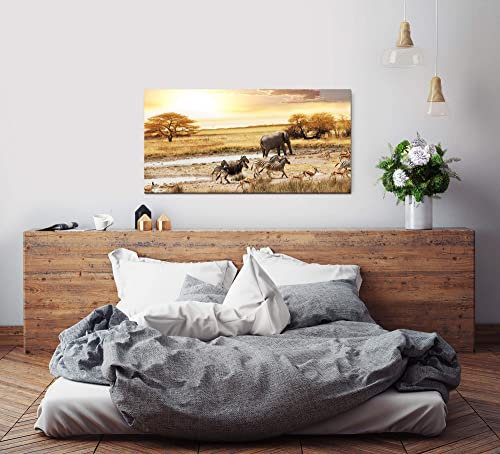 Paul Sinus Art Leinwandbild Landschaft Afrika Zebra Wandbild Größe 60x120cm