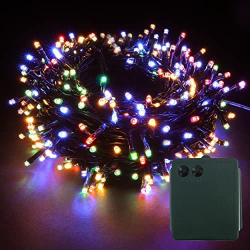 YOSION LED Battery Power Operated Dark Green Cable String Fairy Lights Christmas Xmas Garden Party Wedding Decoration (Multicolor, 200 LEDs)