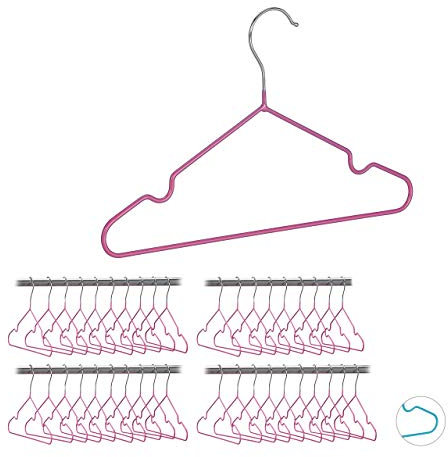 Relaxdays 40 x Kinderkleiderbügel, platzsparende Drahtbügel Mädchen, Babybügel mit Kerben, PVC-beschichtet, Bügel 30 cm, pink