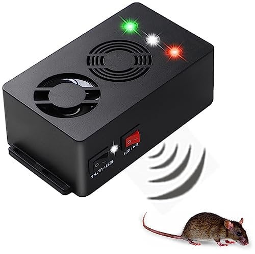 Angveirt Under Hood Rodent Repeller Battery Operated Rodent Pest Repellent Mouse Rat Repeller Electronic Ultrasonic Mice Repeller with Strobe Lights Deterrent Under Hood Animal Repeller
