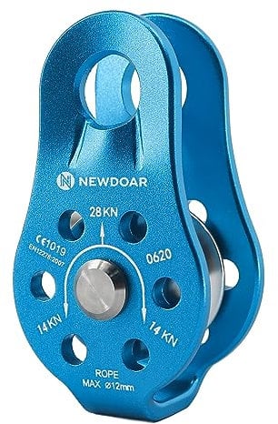 NewDoar CE-Zertifizierter 28KN Mikro Seilrolle Umlenkrolle zum Klettern, Rettungsheben und zur Anhängerkupplung Riemenscheiben(A Stil Blau 1 Stück)
