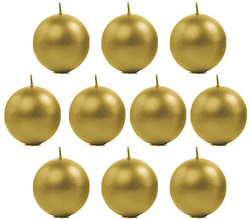 10 Stück Metallische Runde Kerzen in Gold 6 cm Kugelkerzen Deko