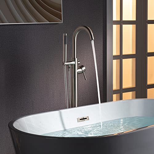 WOODBRIDGE WOODBRIDGEE F0023BNRD Freistehender Wannenfüller mit Handbrause, hohe Durchflussmenge, 8 GPM, gebürstetes Nickel