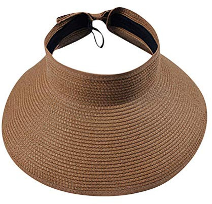 TYFY Sombrero de paja de ala ancha para mujer, plegable, con visera enrollable, con lazo, protección UV, sombrero de jardín, sombrero de paja para verano, ajustable 56 – 59 cm