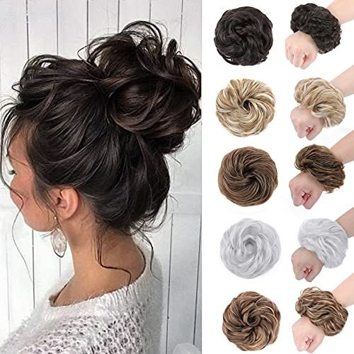 Silk-co Haarteil Haargummi DICK Hair Extensions 45g Dutt mit Haaren Günstig Weich Gewellt Haargummi mit Haaren Natürlich wie Echthaar #Dunkelbraun