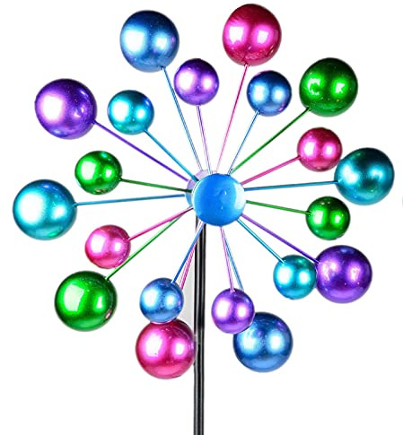 Windrad für den Garten aus Metall Windspiel Windmühle doppelt lila/blau/rot/grün 124cm