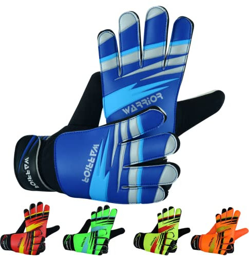 warrior gears Junior Football Goalkeeper Gloves for Boys, Kids, and Youth Soccer Goalie Gloves with Super Grip Palms and Durable Protection - Blue, 5 - For 9-12 Years Kid