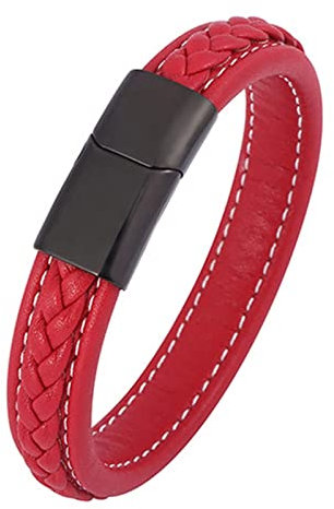 Aotiwe Modeschmuck Armband Herren, Gothic Schmuck Herren Luxus Lederarmband Rot Edelstahl 18.5cm für Valentinstag