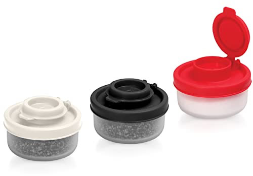 Shaker per sale e pepe, a prova di umidità, per campeggio picnic, all'aperto, cucina, pranzo, set di spezie da viaggio, trasparente con coperchio colorato, dispenser ermetico