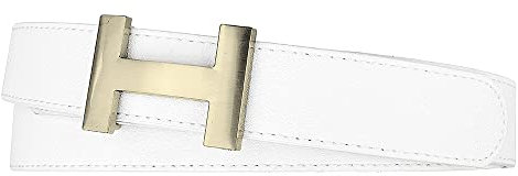 Zakatte • Damen Gürtel aus Kunstleder mit H-Schnalle Hüftgürtel Taillengürtel Damengürtel BS058 (Weiß-Gold, 90 cm)