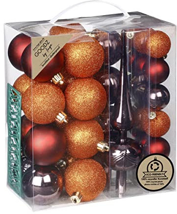 Inge-glas Weihnachtskugeln Kunststoff 4cm-6cm 39er Set mit Christbaumspitze Christbaumkugeln Flame Mix