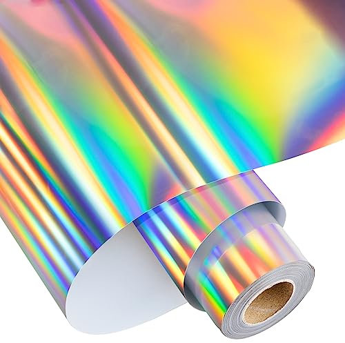 VINYL FROG Foil Heat Transfer Vinyl Metallic Chrome HTV Holographic Silver Iron on Vinyl - 12in x 10ft for Garment & Fabric Decoration