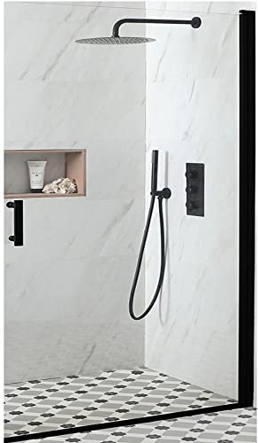 MILANO Black Single Hinged Frameless Shower Door 760mm