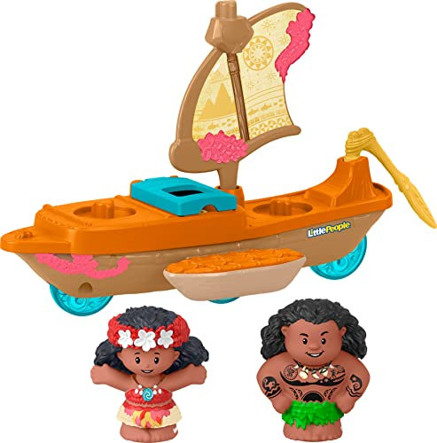 Fisher-Price Little People Jouet pour tout-petits Disney Princesses Moana et Maui Canoë Voilier avec figurines pour jeu de simulation À partir de 18 mois