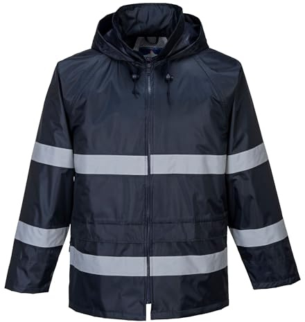 Portwest F440 Men's Hi Vis Waterproof Rain Jacket Multi Pocket Long Sleeve | Black, EN 17353, Classic Fit, Polyester, Breathable Ventilation, Machine Washable, High Visibility, Reflective, Zip Front