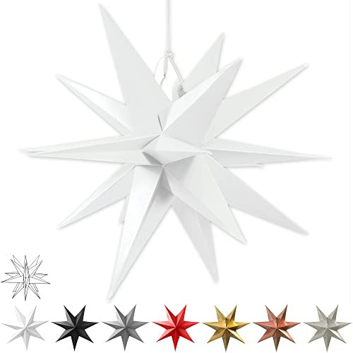 Frau WunderVoll® B-Ware/Angebot 3D-Faltsterne matt weiß 1 Stück Durchmesser 60 cm 18 Zacken geschlossene Oberfläche Feste Pappe/Weihnachtsstern, Adventsstern, Weihnachten, Advent, Fenster Dekoration