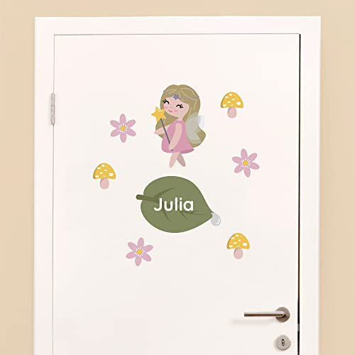 Klebekerlchen® Türaufkleber personalisiert mit Name – Wandtattoo Kinderzimmer & Babyzimmer deko – selbstklebende Wandsticker - Rosa Fee