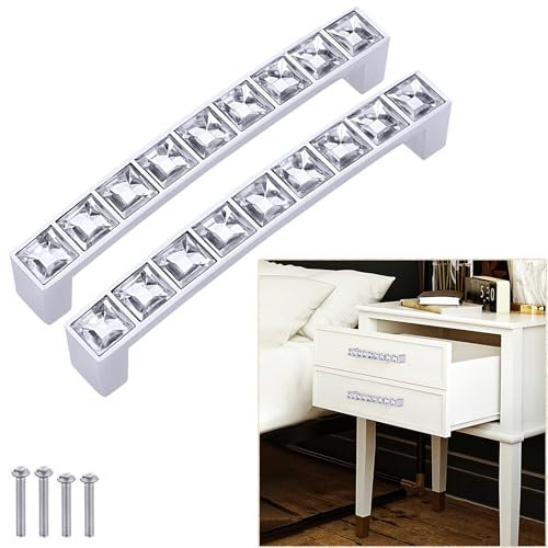 TsunNee glänzende Kristall-Schrankgriffe, Strass-Schubladengriffe, moderne Schrankschleifen-Zuggriffe, Möbeltür-Zuggriffe (10, Silber, 96 mm)