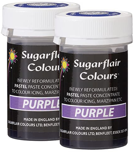 Sugarflair Purple Pastel Food Colouring Paste, Highly Concentrated for Use with Sugar Pastes, Buttercream, Royal Icing or Cake Mix, Subtle Colour Dye - 25g (Pack of 2)