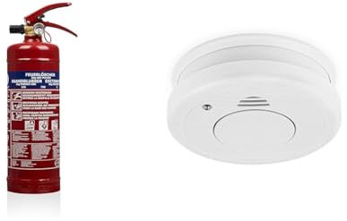Smartwares 10.014.68 Pulverlöscher – 2 kg – für ABC Brände – mit Halterung und Manometer – rot & Rauchmelder - 10 Jahren Lebensdauer - TÜV geprüft - DIN EN 14604 Zertifiziert - 10.044.62-1er Pack