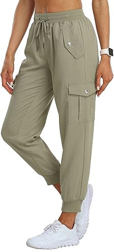 JINSHI Pantalon Cargo Femme Bas De Jogging Léger Respirant Décontracté Sport Randonnée Trekking Pantalon D'extérieur Multi-Poches Gris Kaki Taille M