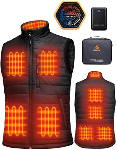 GOTOBI Heizweste Herren mit 16000mAh Powerbank - Beheizbare Weste mit 9 Heizzonen und 3 Einstellbaren Temperaturen, Beheizte Weste für Outdoor-Aktivitäten Radfahren,Schwarz,L