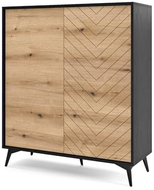 Selsey Boulia - Highboard 2-türig Schwarz mit Fischgrätfronten in Eiche, 104 cm