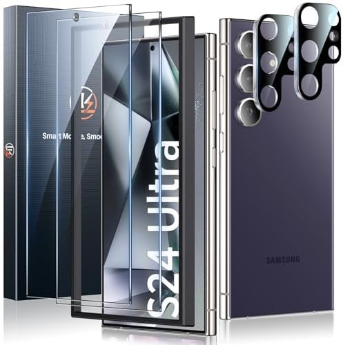 LK 2+2 Pack for Samsung Galaxy S24 Ultra Screen Protector, 2pcs Tempered Glass Film + Camera Lens Protector for S24 Ultra, Support Fingerprint Unlock, Anti-Shatter, Anti-Scratch, Easy Installation