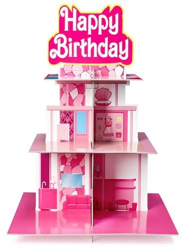 Adval9Vram Pink Princess Cupcake Stand - 3 Tiers Pink Princess Themed Cardboard Cup Cake Dessert Holder Tower, 2pcs Round Cake Display Serving Tray Cake Stands Deko for Birthday Afternoon Tea